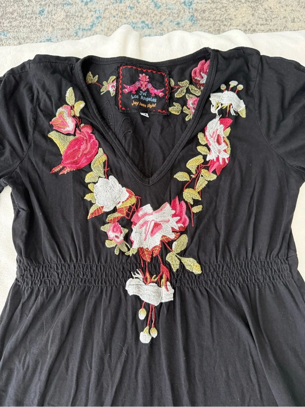 Johnny Was Floral Embroidered Black Dress Size Medium E06